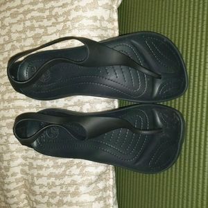 Crocs Womens Serena Black Flip Flops Thong TStrap Sandals Slingback Sexi Size 7
